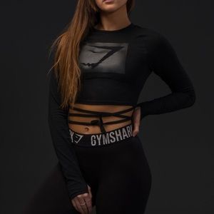 SOLD Gymshark Blackout Long Sleeve Ribbon Crop Top
